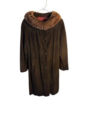 Vintage Brown Suede Coat with Mink Collar